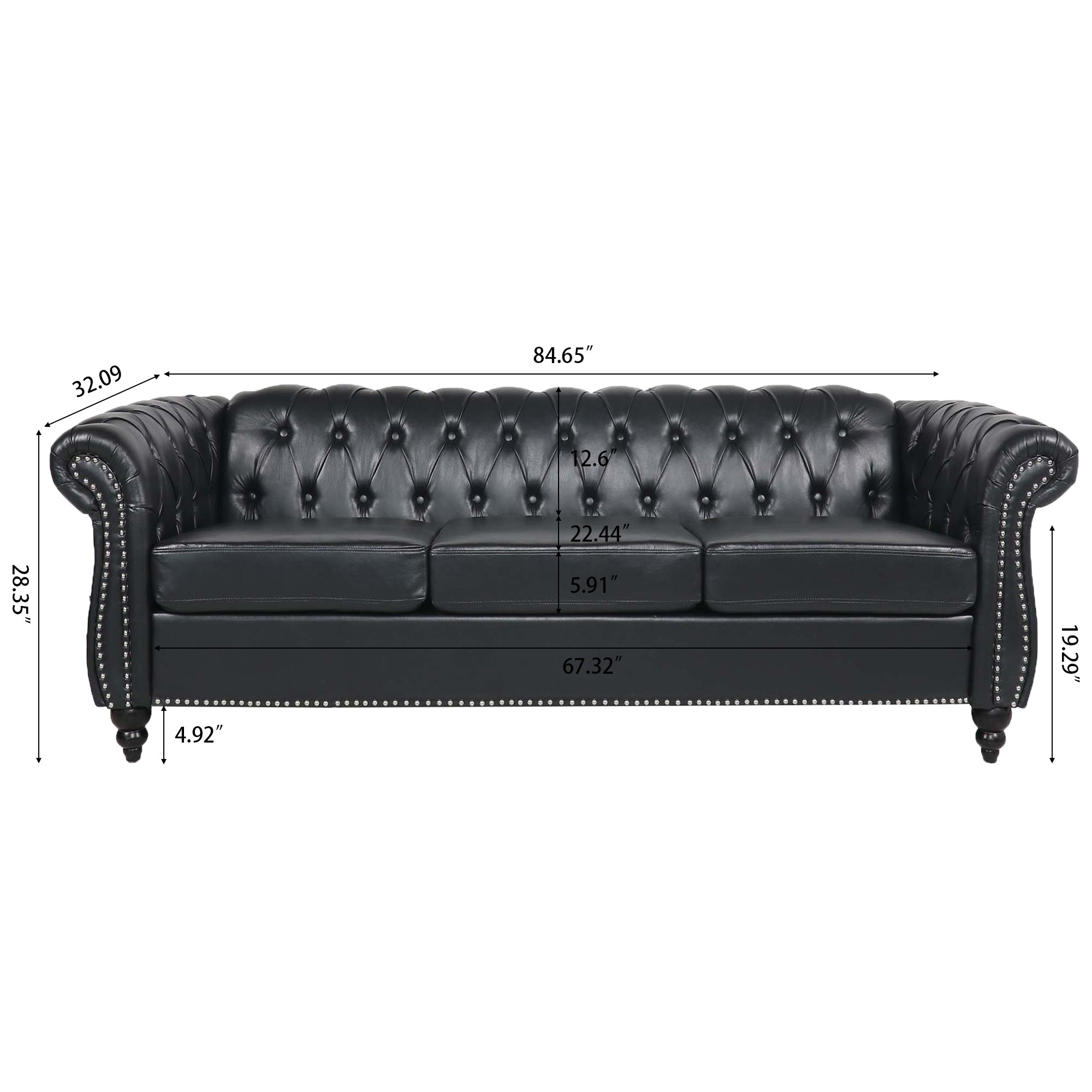 Black sofa with birch wood legs