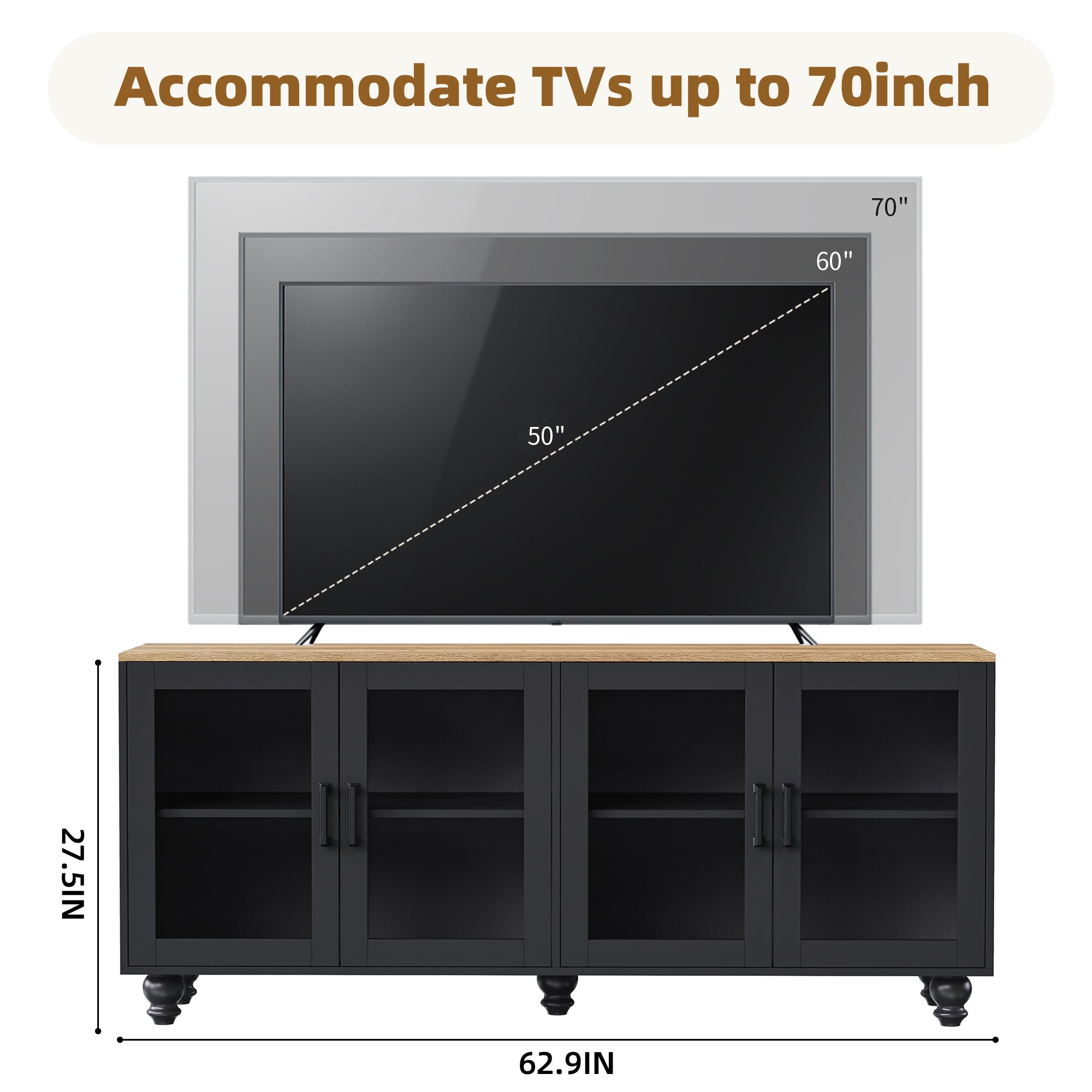 Black farmhouse media console for TVs up to 70 inches
