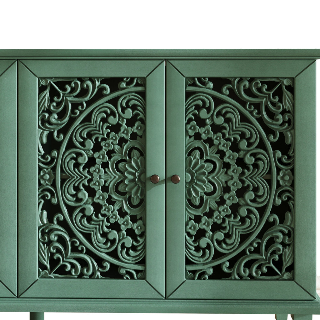 60' Antique Buffet Cabinet with Floral Carvings with Solid Wood Legs&Antique Brass Handles&Adjustable Shelves, TV Stand for 65''+ TV, Sideboard for Living Room,Dining Room (Antique Grey White)
