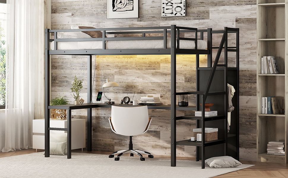 Twin XL loft bed L-shaped desk study workspace layout