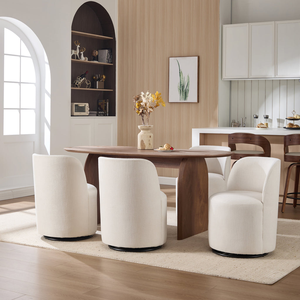 Set Of 1 Upholstered Kitchen & Dining Room Barrel Chair, Mid Century Modern Round Linen Dining Chair, 360 Degree Swivel Comfy Armless Accent Makeup Vanity Side Chair for Bedroom Living Room