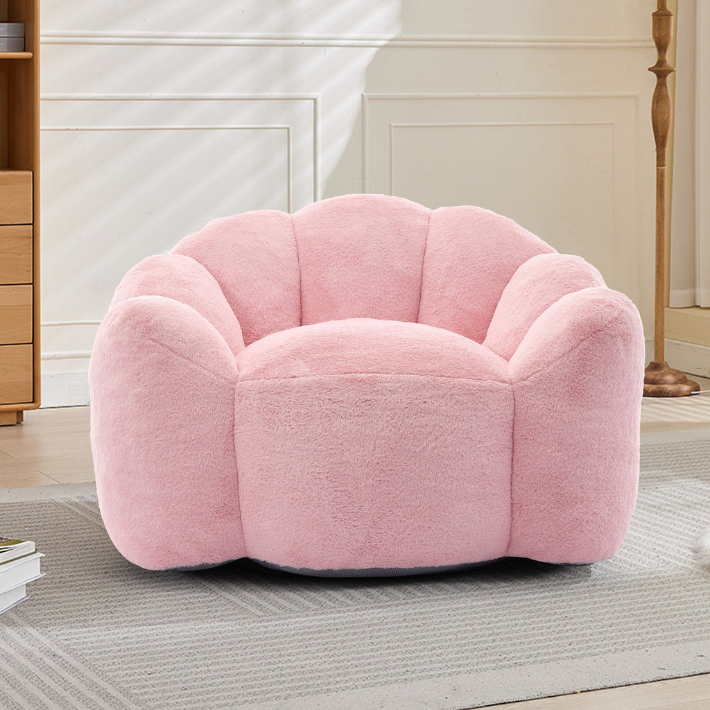 Faux Fur Lotus Compression Bean Bag Floor Chair — Pull Ring, 43.7" Wide