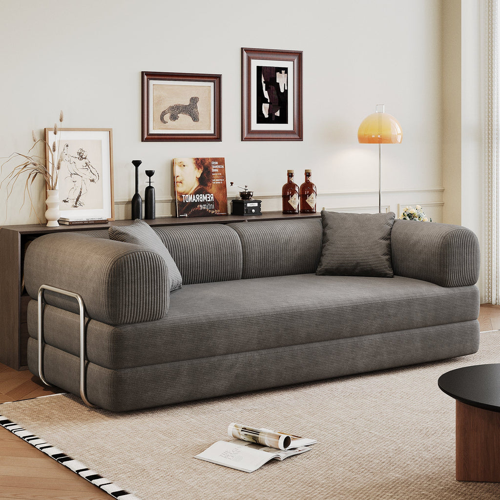 Corduroy Compression Convertible Floor Sofa Bed — Modular Loveseat, 78.8" Wide
