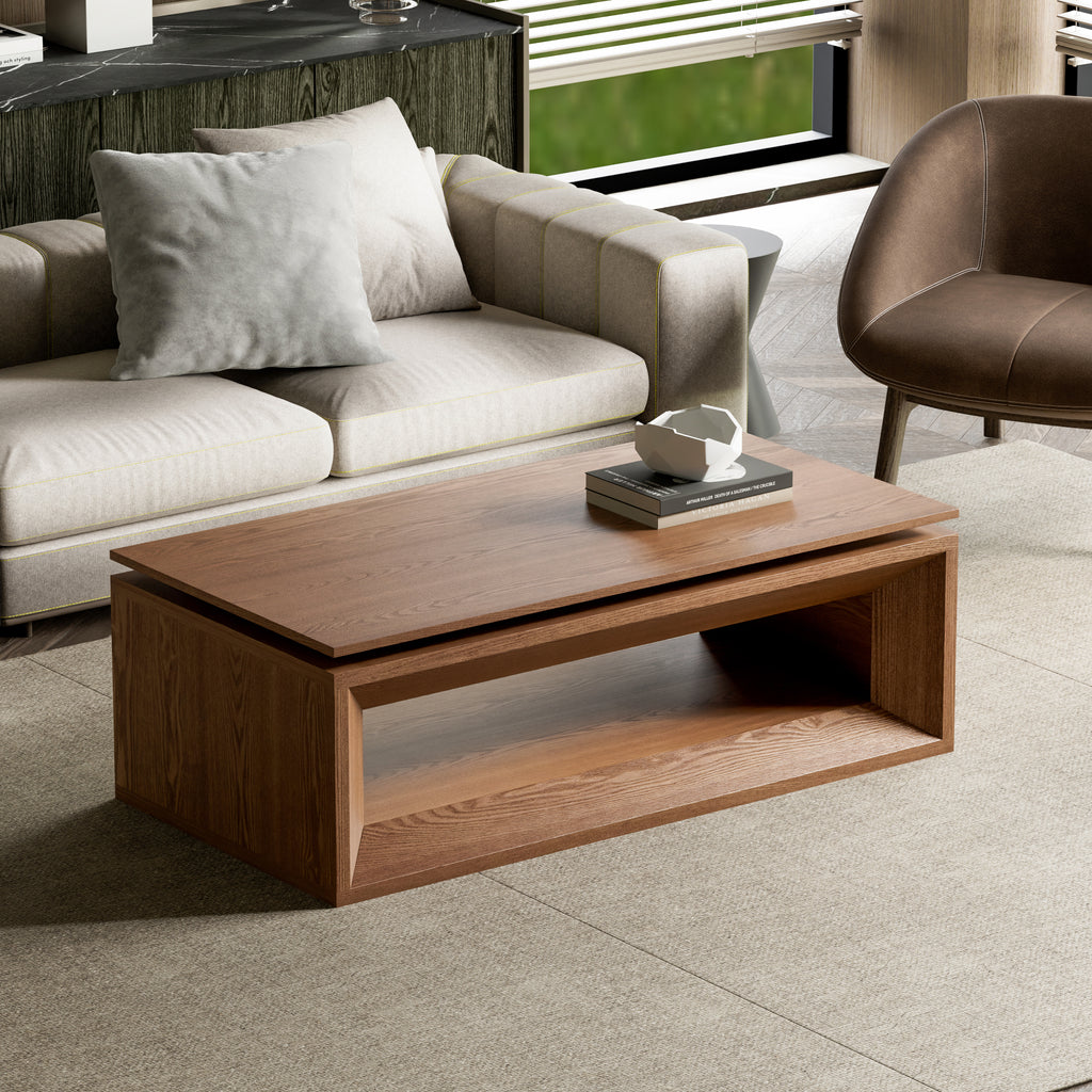Hidden storage compartment underneath lift-top table