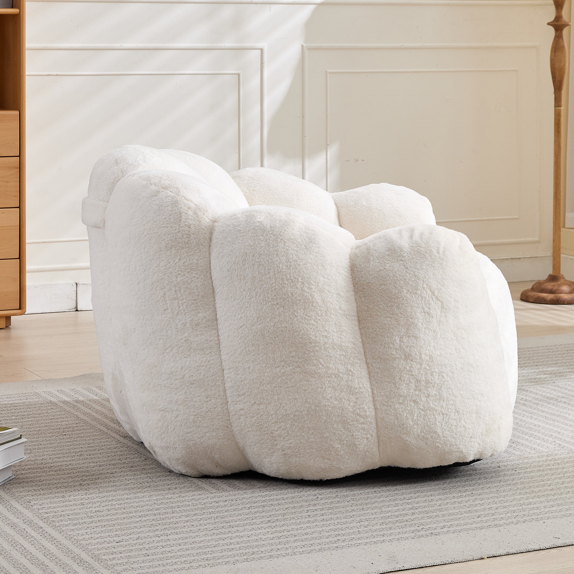 White faux fur upholstery texture close-up