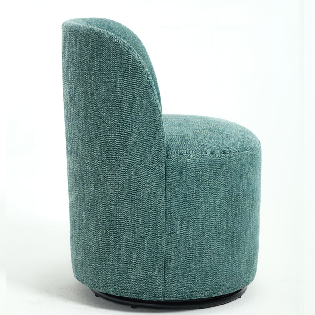 Set Of 1 Upholstered Kitchen & Dining Room Barrel Chair, Mid Century Modern Round Linen Dining Chair, 360 Degree Swivel Comfy Armless Accent Makeup Vanity Side Chair for Bedroom Living Room