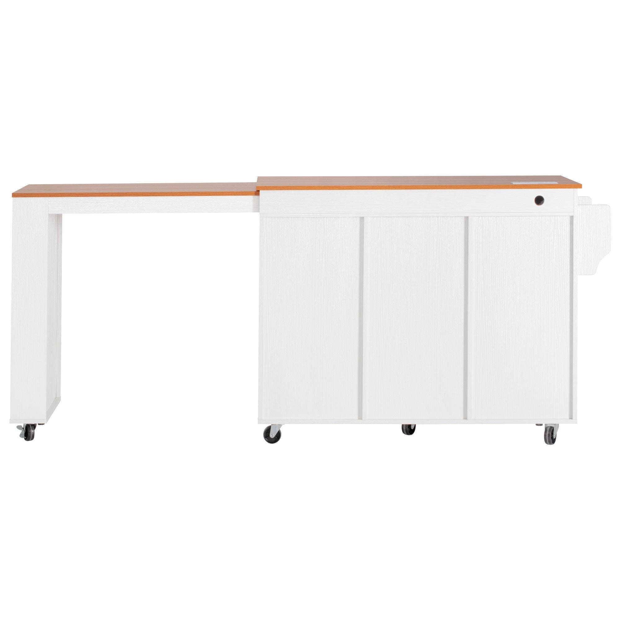 K&K 85.5' Kitchen Island with Extendable Dining Table, Kitchen Storage Table with 3 Side Open Shelves, Rolling Kitchen Island with Power Outlet, 3 Drawers, 2 Doors, for Kitchen, Dining Room, Black