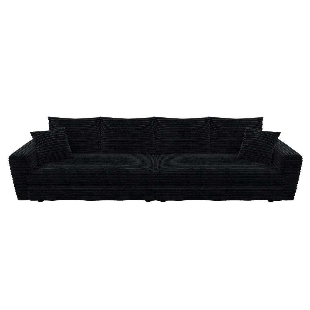 102.4 'Plush Corduroy 4-Seat Sofa,Modern Comfy Upholstered Sofa Cloud Couch,Deep Seat Couches with Soft Pillows and 3 Ottomans,Convertible Sofa Lounge Chair,Black(Old SKU:W1885S00287)