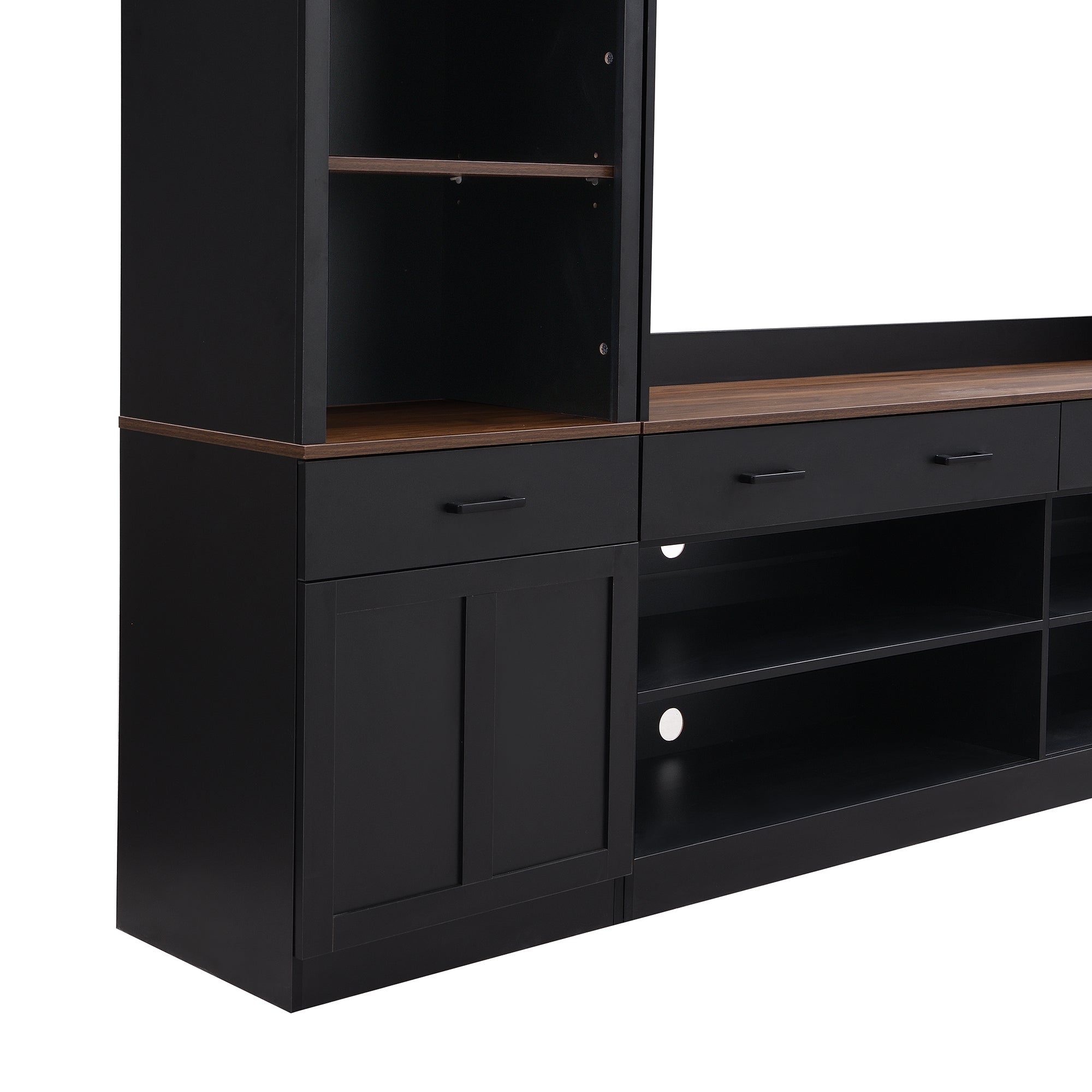 Entertainment center push-to-open cabinet rebounder detail