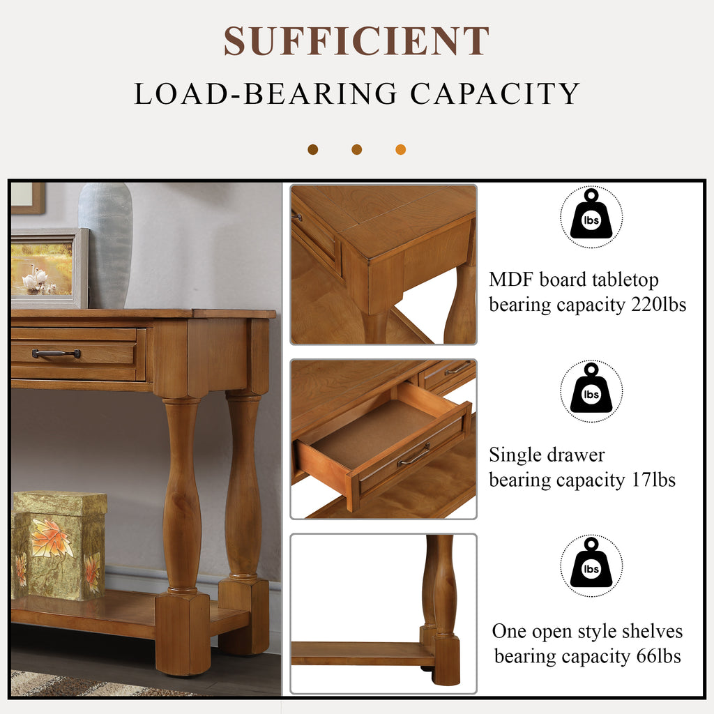 63-inch console table open bottom shelf storage view