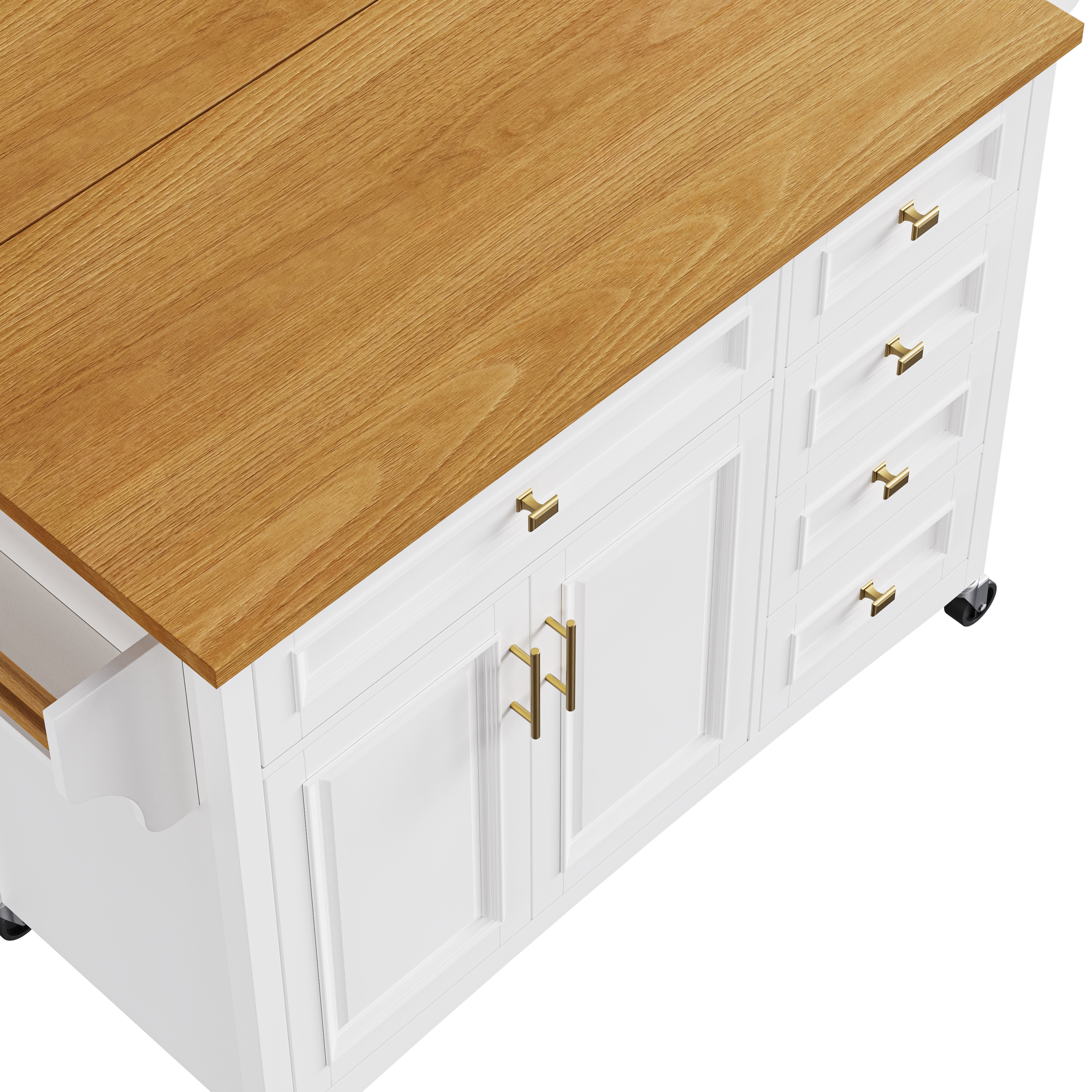 K&K 52'' Kitchen Island with Drop Leaf, Embossed Texture Kitchen Island on Wheels with Spice Rack, Towel Rack, 2 Doors and 5 Drawers, Kitchen Storage Cart with Adjustable Shelf for Kitchen, Blue Grey