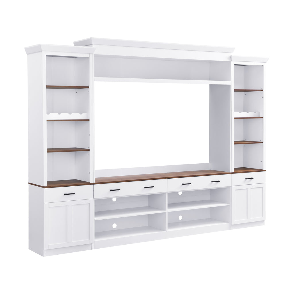 White walnut entertainment center push-to-open cabinet rebounders