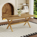 71 * 35.4 inch wood MDF splicing desktop, light wood MDF splicing desktop, wood sprayed metal X-shaped bracket dining table. The modern minimalist restaurant table can accommodate 6-8 people.