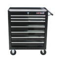 Black 7-drawer rolling tool cart with wheels — front view