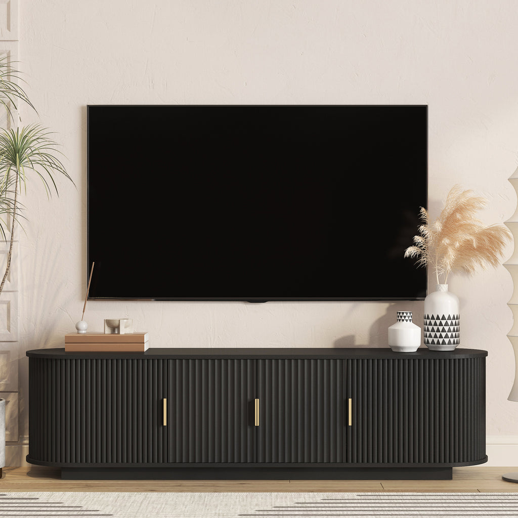 66.9' Wooden TV Stand for TVs up to 75', Farmhouse Entertainment Center with Adjustable Shelves, Fluted Media Console with Sliding Doors, Wooden Media TV Console Table for Living Room