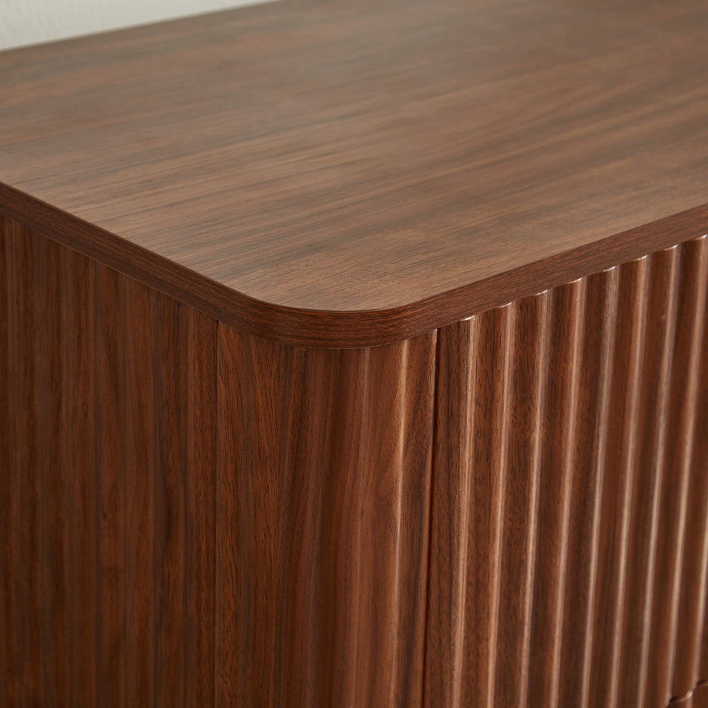 Modern walnut dresser storage chest front view