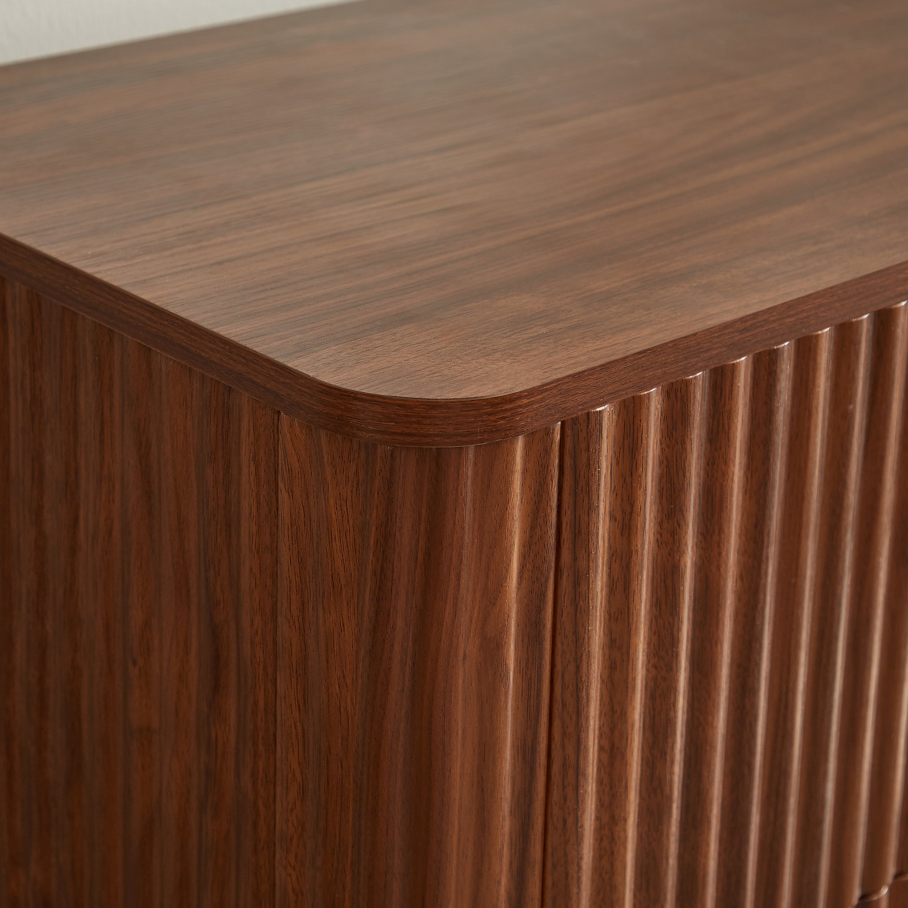 Modern walnut dresser storage chest front view