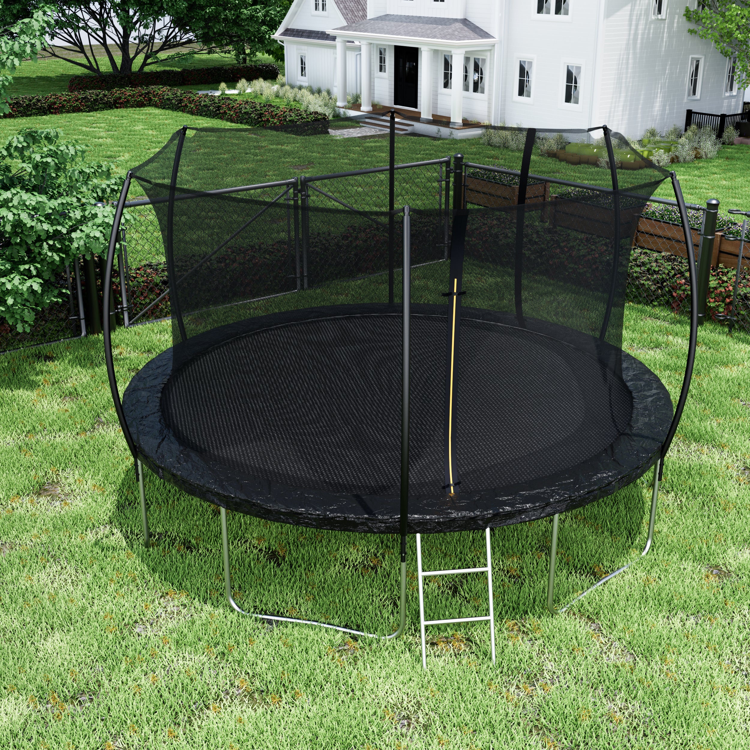 Black blue reversible spring cover pad trampoline close-up