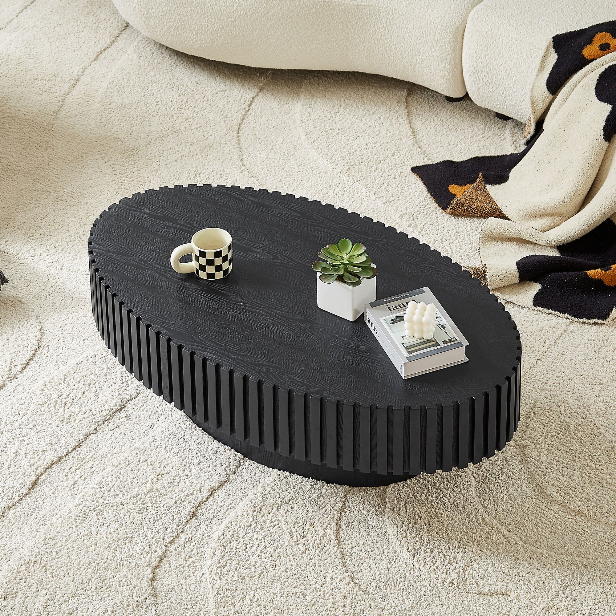 Oval Drum Coffee Table with Pedestal Base — Modern Handcraft Design