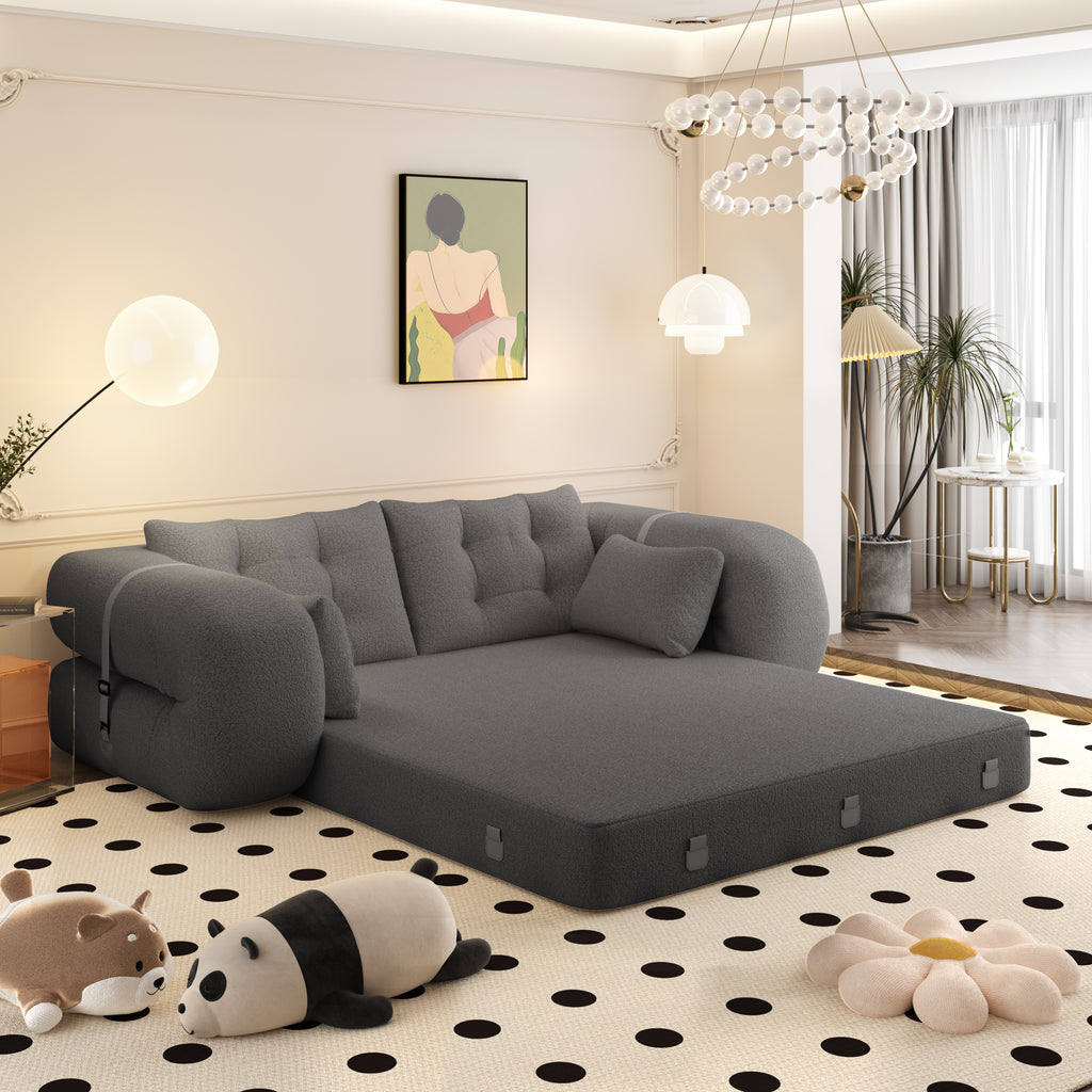 3-in-1 convertible grey floor couch in living room setting
