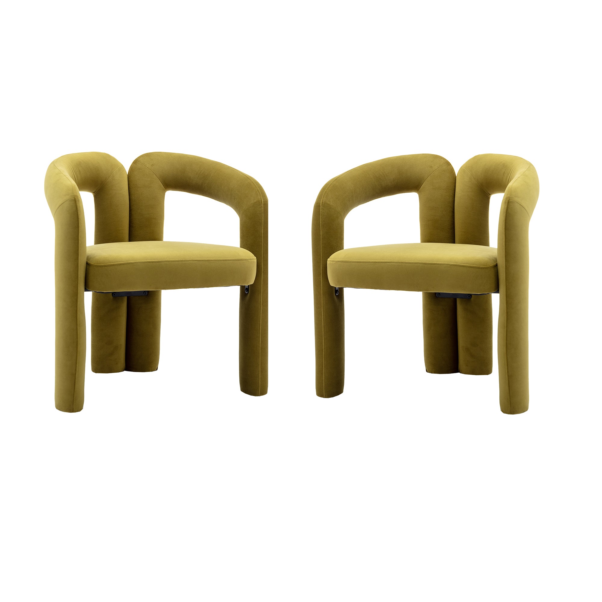 Olive accent chair with wood legs — angle view