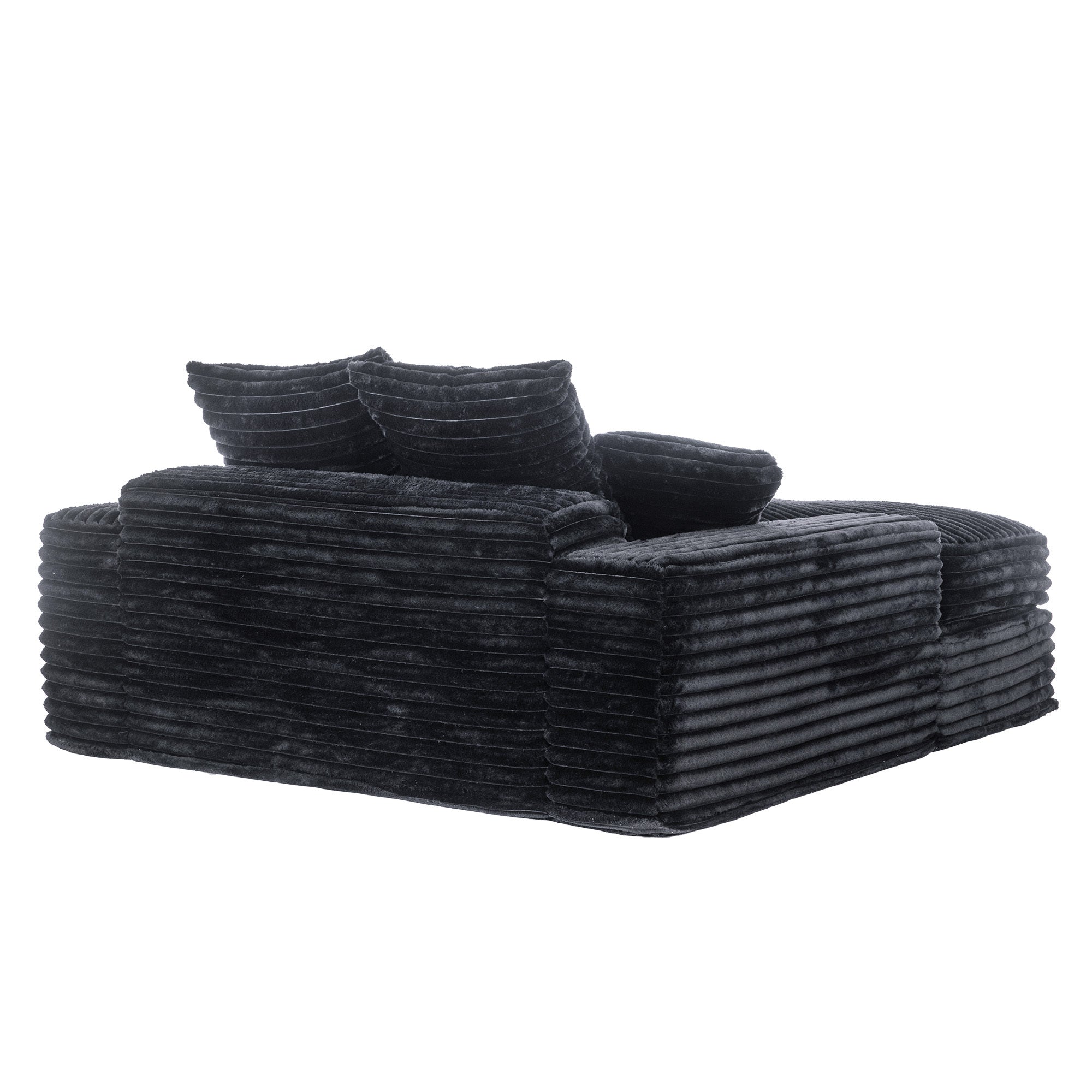 028DR-Oversized chaise Lounge chair, Upholstered Sleeper Sofa Bed with 4 Throw Pillows and Armrests, Corduroy Fabric Plush Lounge Chair Bed for Living Room, Apartment & Small Spaces, Black