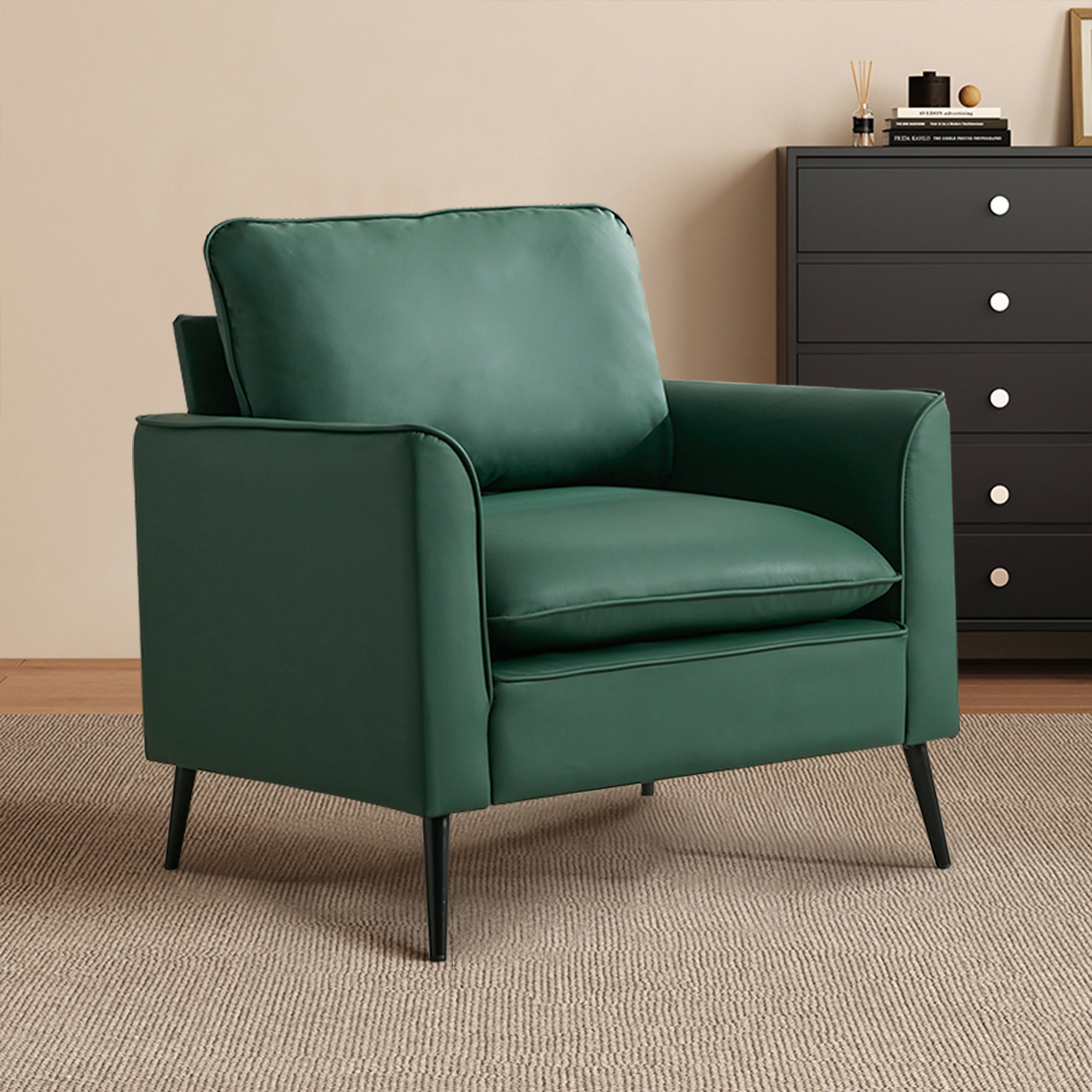 Green faux leather upholstery texture close-up
