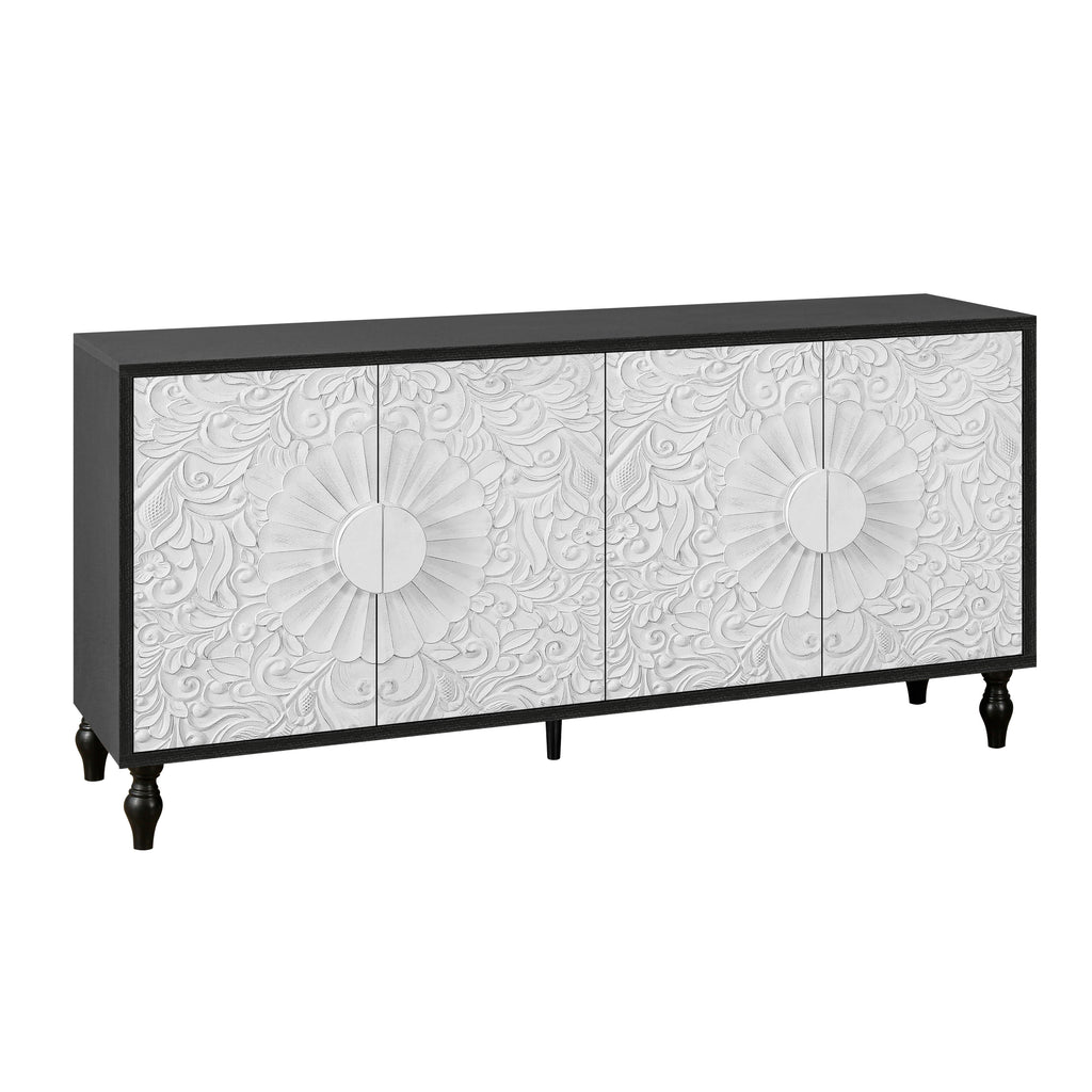Black frame sideboard cabinet door open interior