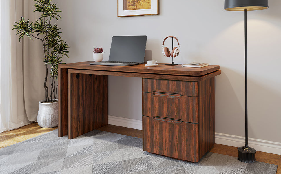 Executive office desk side profile with rotating panels