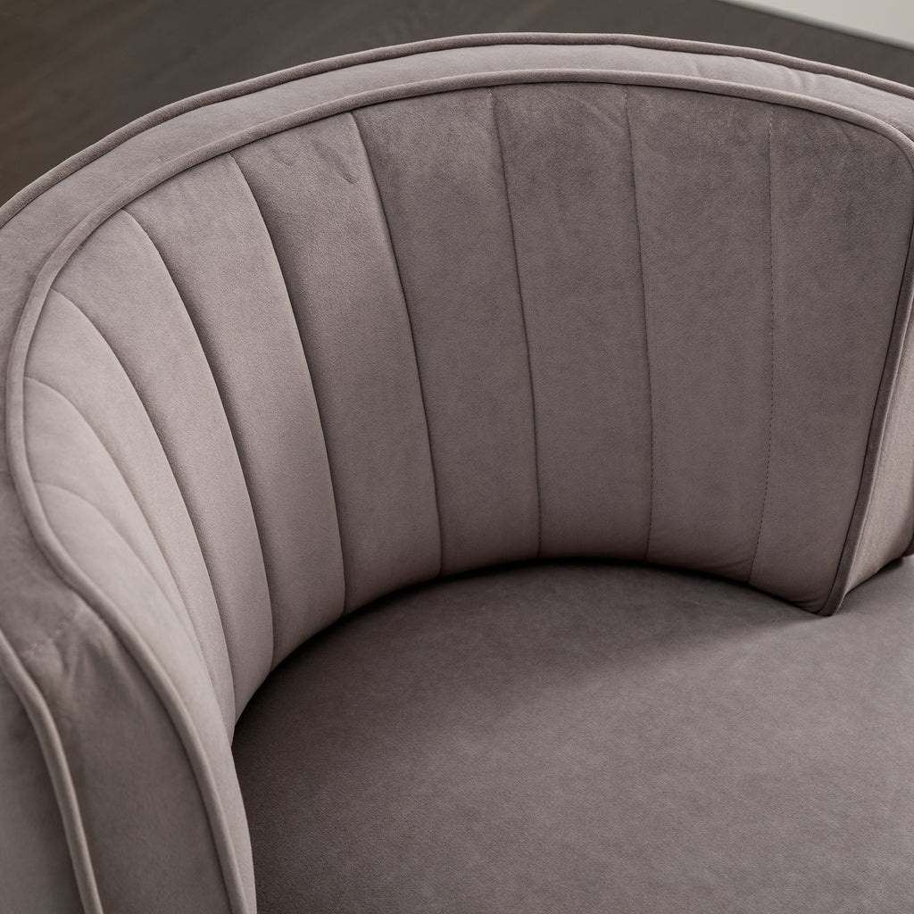 Gray velvet accent chair back view