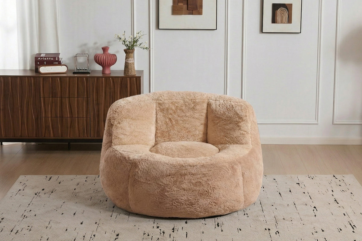 Oversized Bean Bag Chairs,Multicolor Faux Fur Couch Filled with Shredded Sponge,Large Lounger Sofa For Living Room,No Assembly Required , Pink+White+Purple