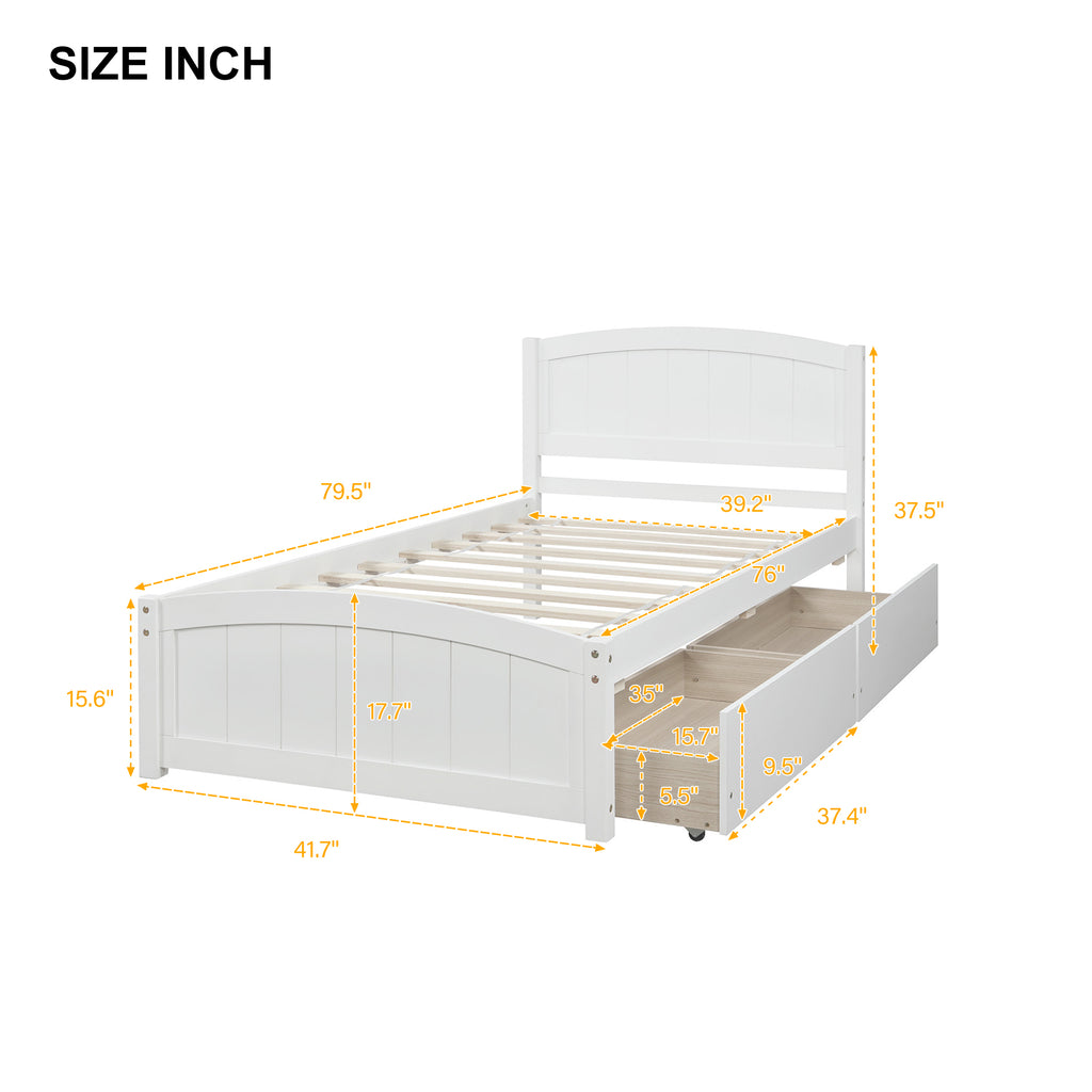 Twin bed integrated drawer pull-out view