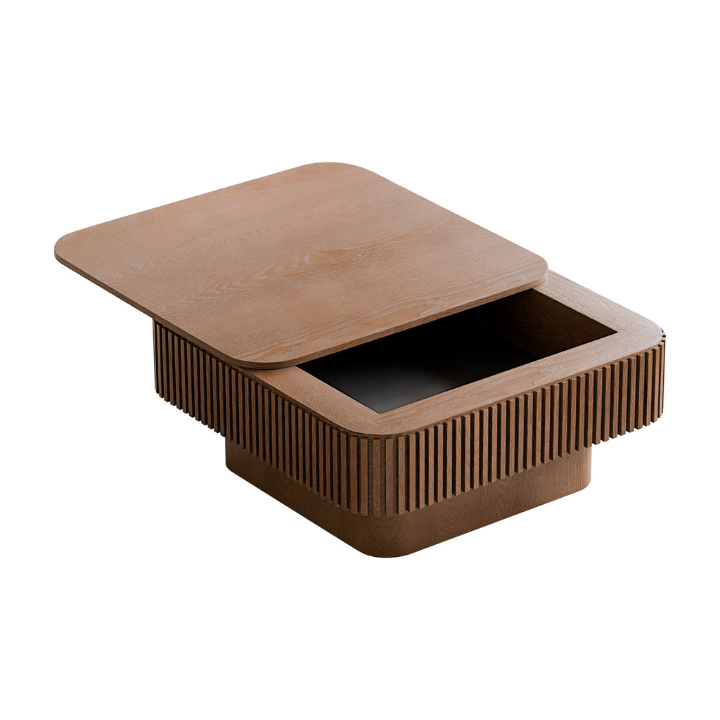 31.5'' Square Coffee Table with Storage Solid Wood Veneered Modern Coffee Table Accent Tea Table for Living Room, Bedroom, Apartment or Office, Natural Wood