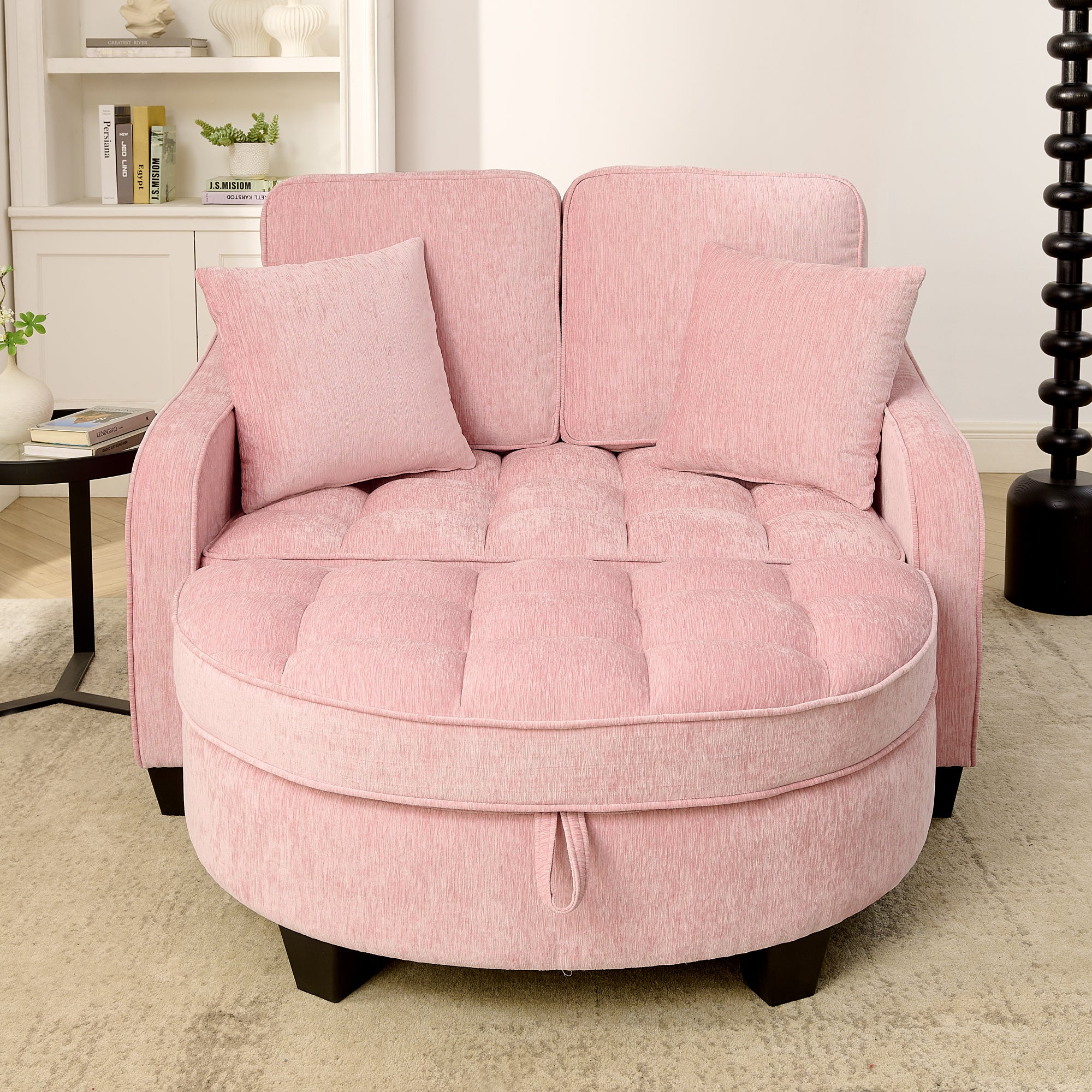Corduroy 2-Seater Sofa Chaise — Storage Footrest & 2 Pillows, 42.7" Wide
