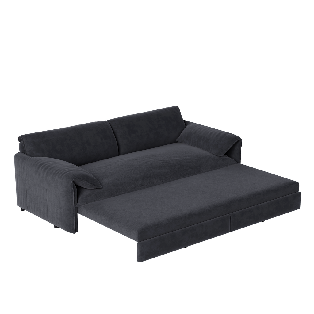 66' Queen Pull Out Sofa Bed, 3-in-1 Convertible Sleeper Sofa with Side Storage,Multi-Functional Velvet Loveseat Bed for Living Room, Black