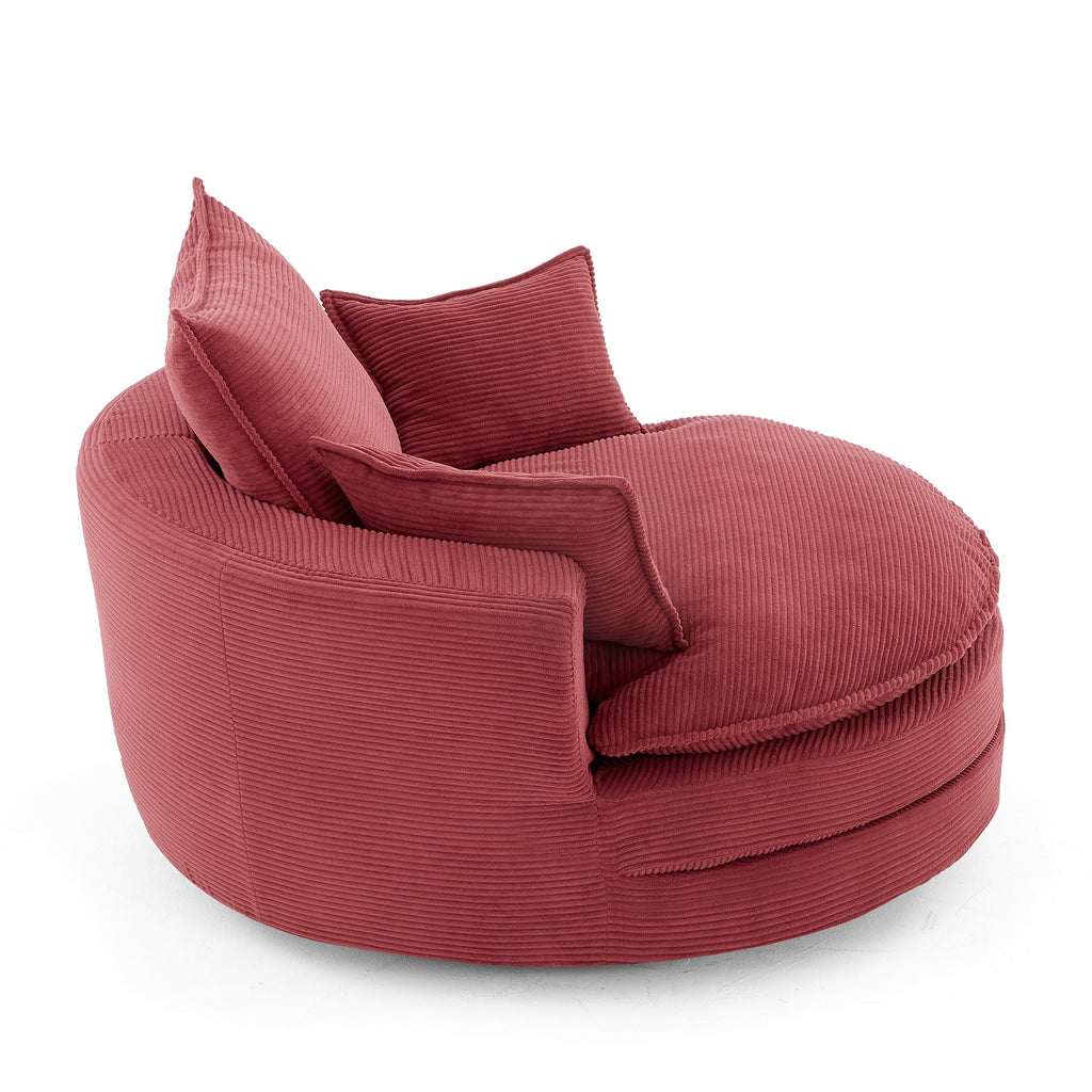 Corduroy Swivel Barrel Chair — 360° with Removable Pillows