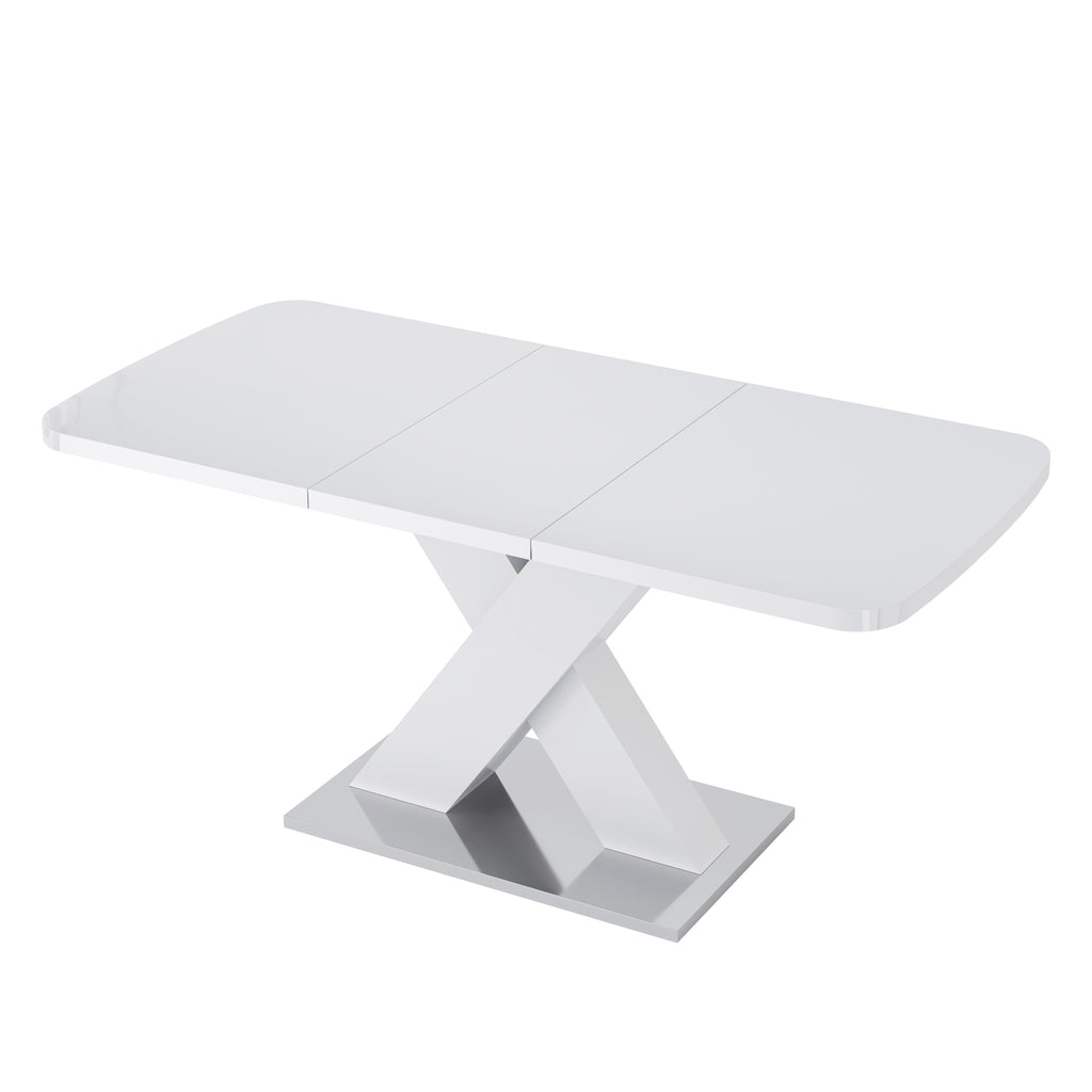 White extendable rectangle dining table — front view