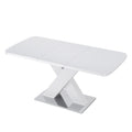 White extendable rectangle dining table — front view