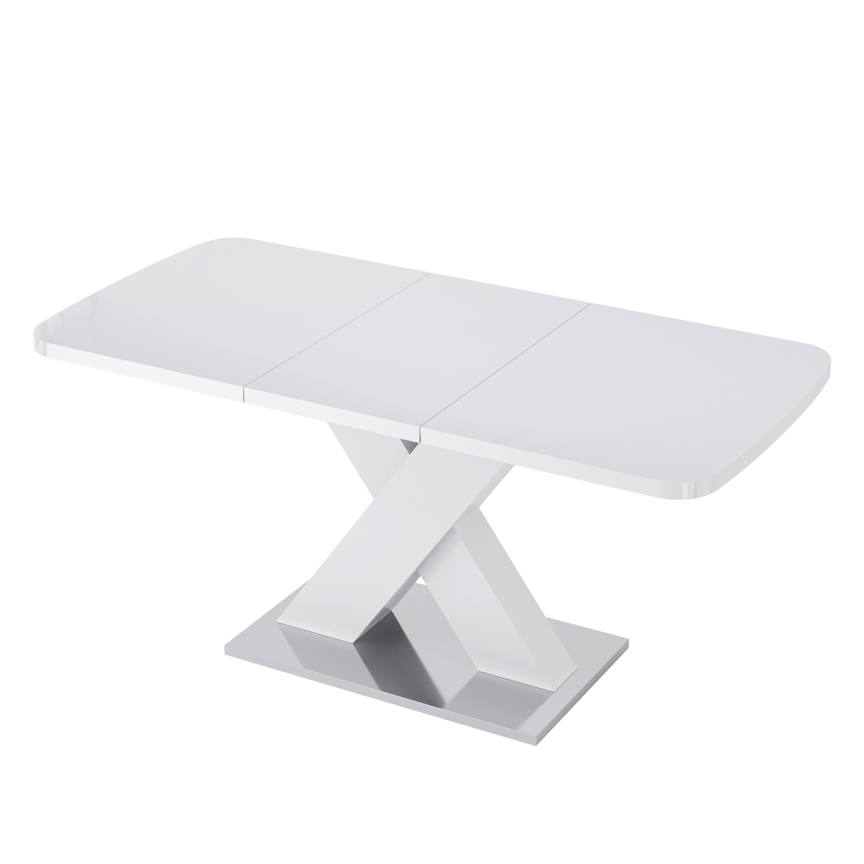 White extendable rectangle dining table — front view