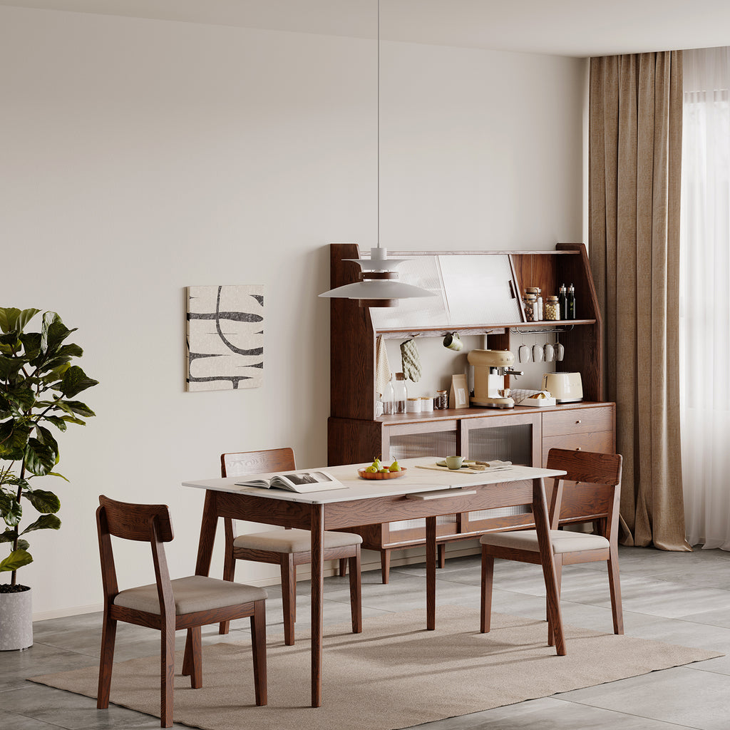 Walnut oak dining table telescopic extension detail