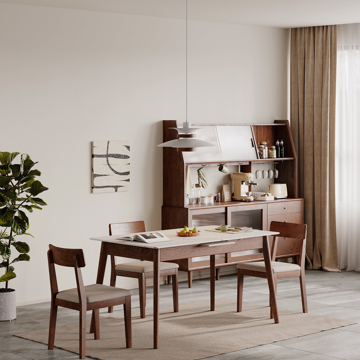 Walnut oak dining table telescopic extension detail