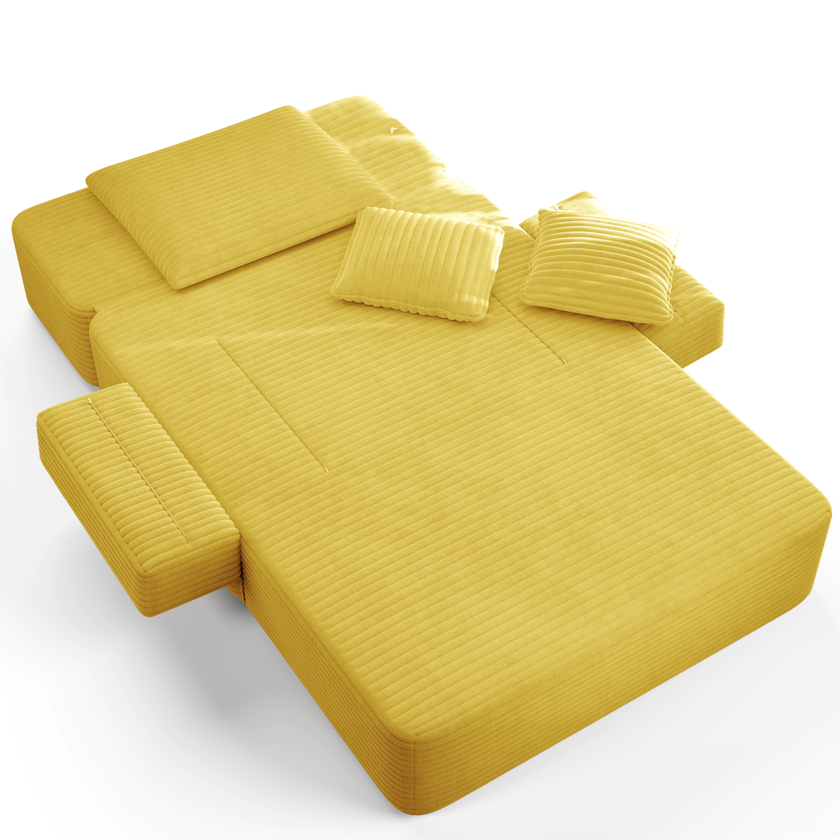 Oversized Plush Corduroy Chaise Lounge Sofa Bed,Convertible Sleeper Couch Bed w/ Storage Pockets,3 Soft Pillows,Multi-Functional Frameless Sofa Couch for Apartment,Home Theater,Guest Room,Beige&White