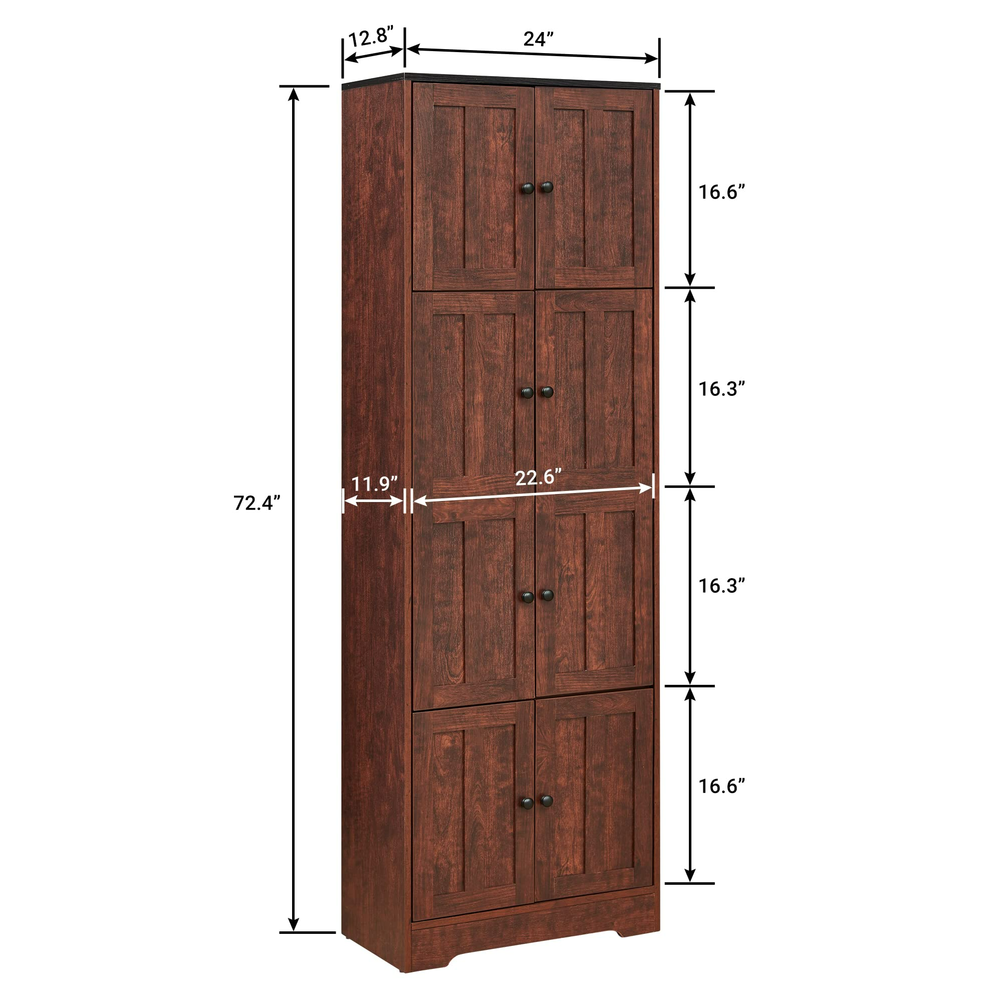8-Door Tall Storage Cabinet — 72" Wall Storage with 4 Shelves