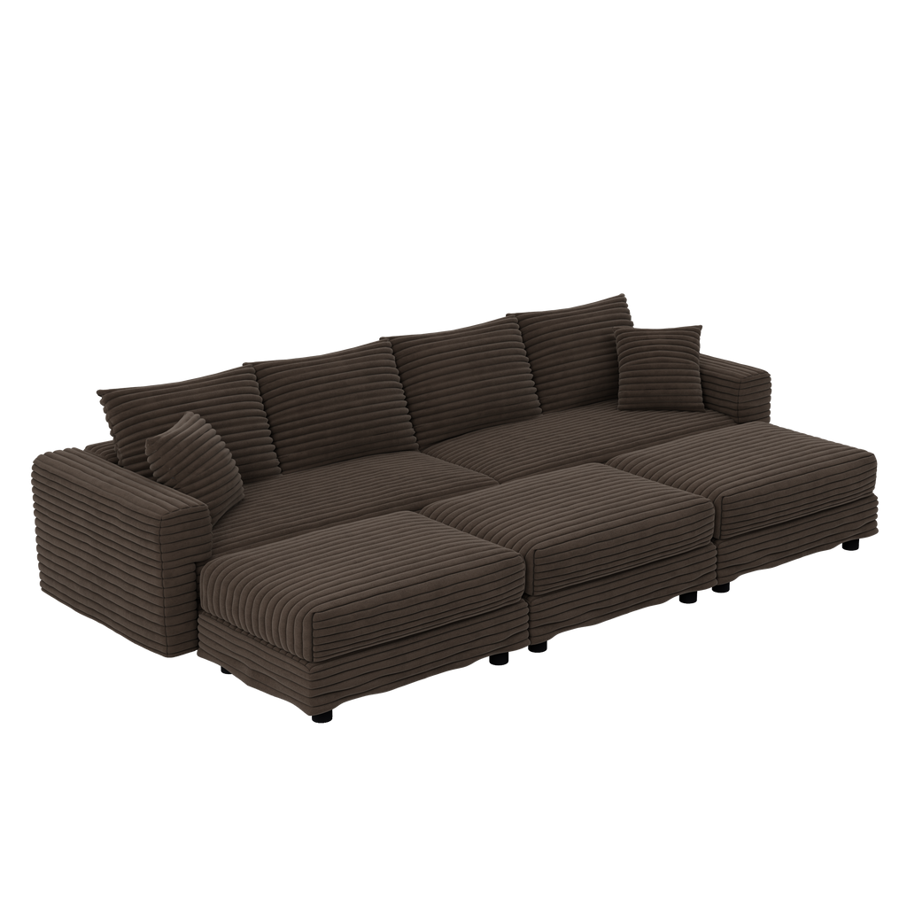 102.4 'Plush Corduroy 4-Seat Sofa,Modern Comfy Upholstered Sofa Cloud Couch,Deep Seat Couches with Soft Pillows and 3 Ottomans,Convertible Sofa Lounge Chair,Black(Old SKU:W1885S00287)