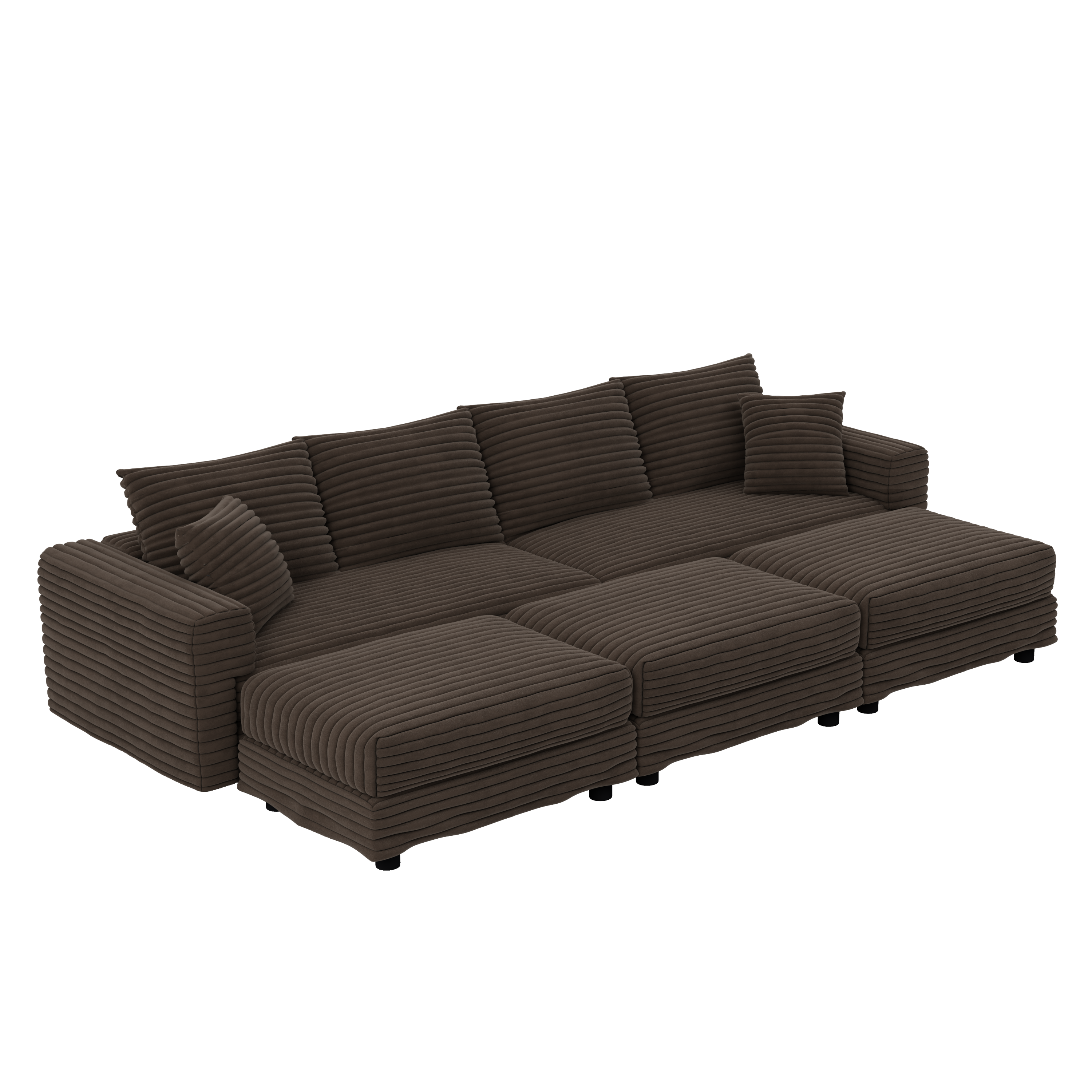 102.4 'Plush Corduroy 4-Seat Sofa,Modern Comfy Upholstered Sofa Cloud Couch,Deep Seat Couches with Soft Pillows and 3 Ottomans,Convertible Sofa Lounge Chair,Black(Old SKU:W1885S00287)