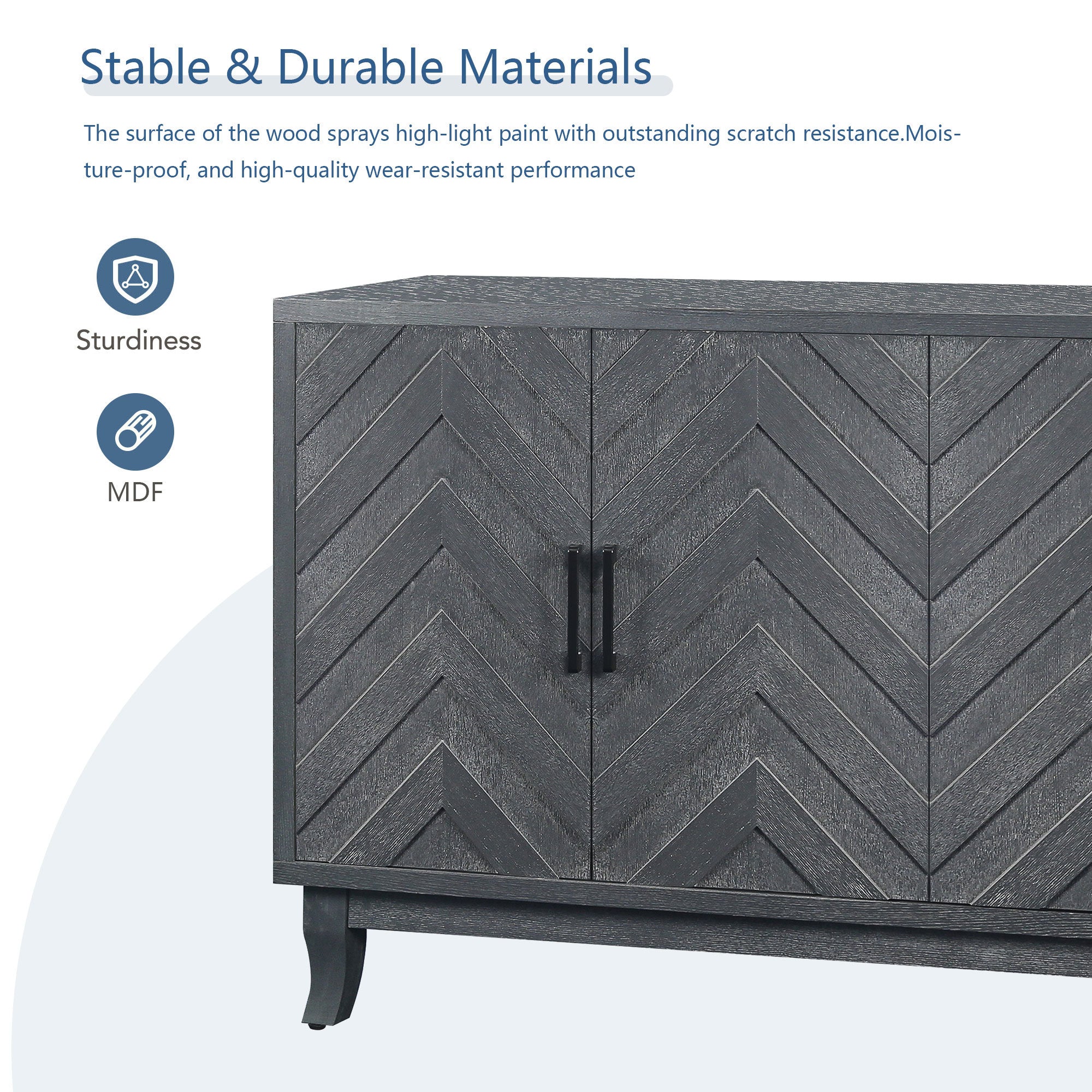 Taupe grey sideboard pine wood stand detail