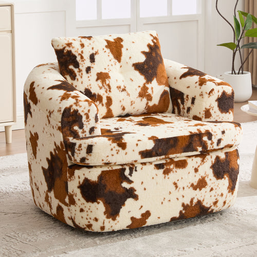 360 degree swivel accent chair in beige brown faux fur