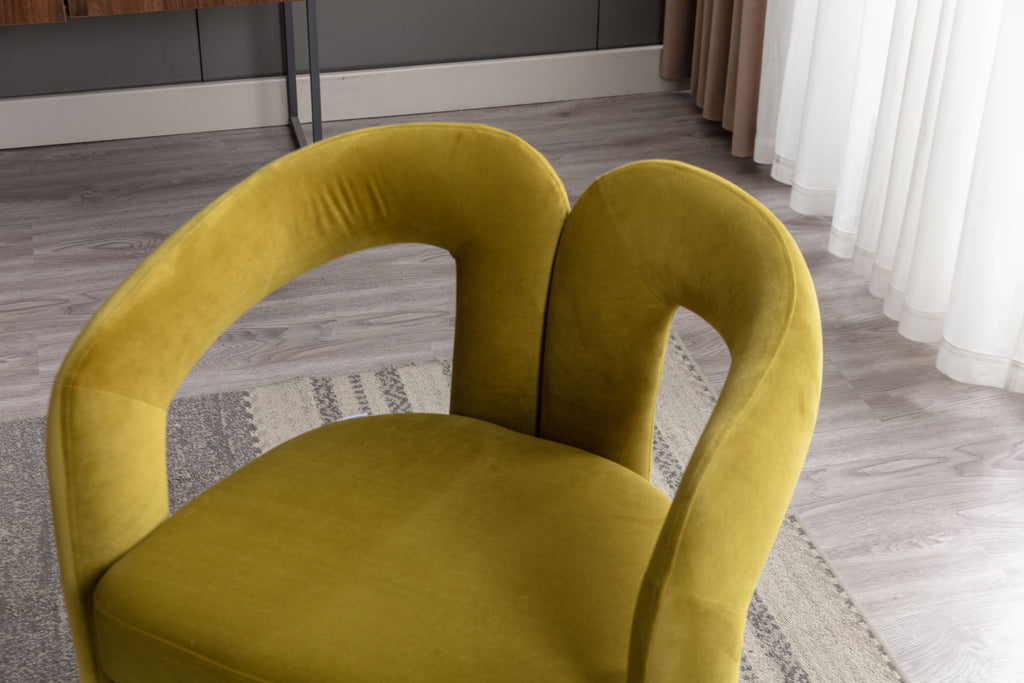 Olive velvet accent chair back view