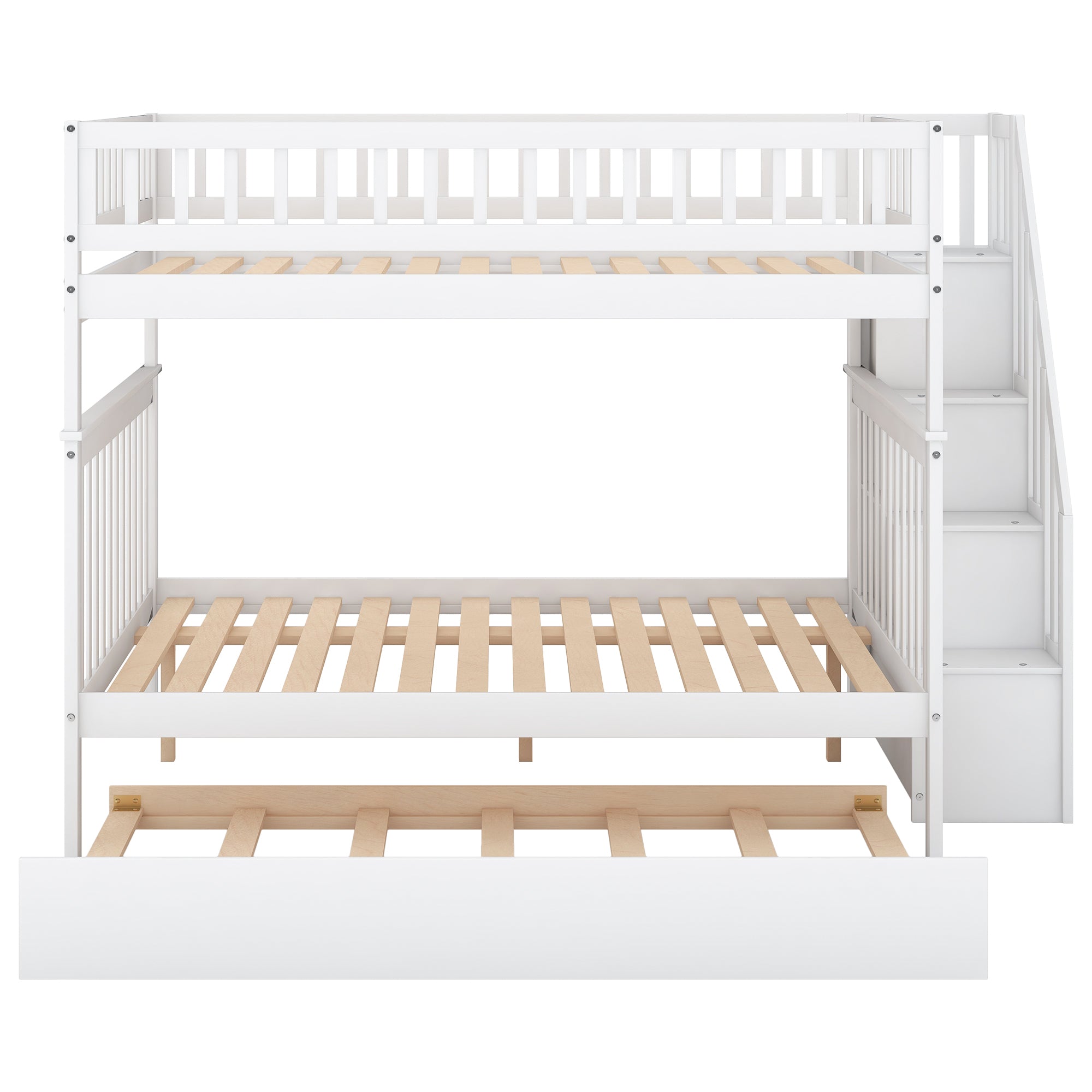 Trundle bed pulled out from under bunk frame