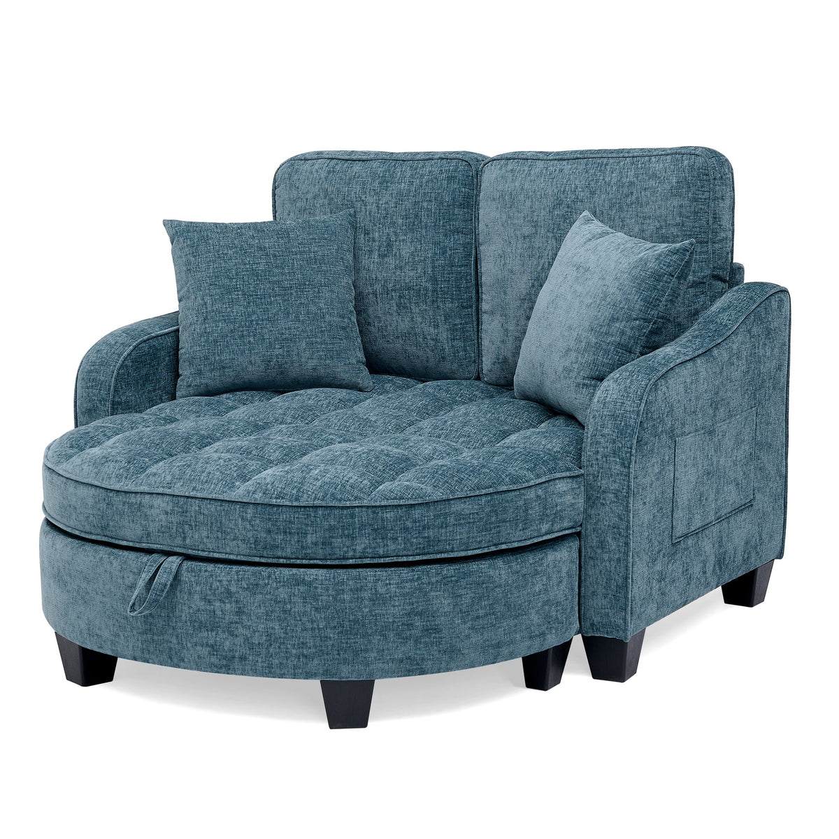 Two-seater sofa, double sofa chaise longue, with irregular armrests and backrests, footrest with storage space, comes with two small throw pillows, suitable for living room and bedroom -Blue